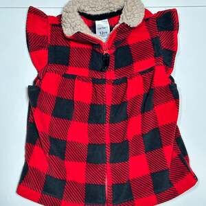 Carter’s Vest Baby Girls Size 12M Red Buffalo Plaid Zip Ruffle Sleeves